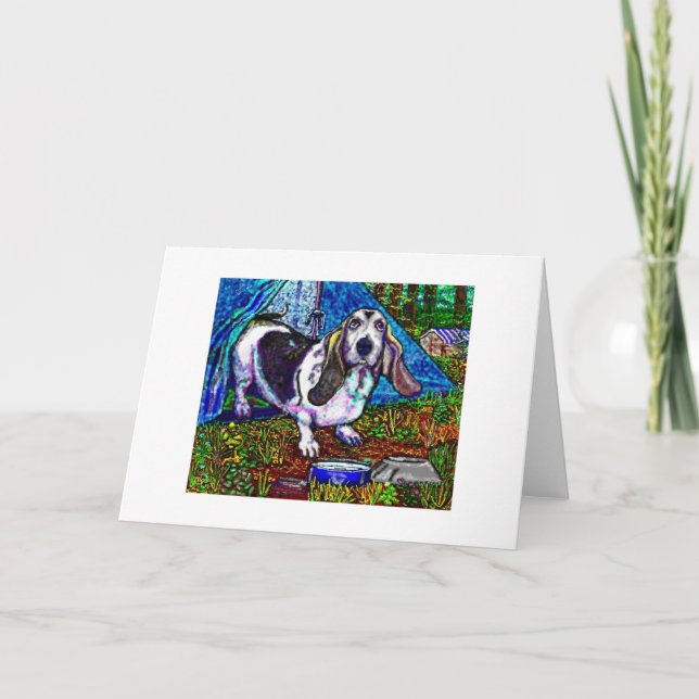 "Basset Camping" Greetings Card (Front)