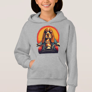 basset cool hound biker au coucher du soleil