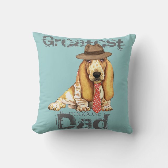Basset Dad Throw Pillow (Front)