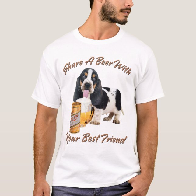 Basset Drinking a beer T-Shirt (Front)