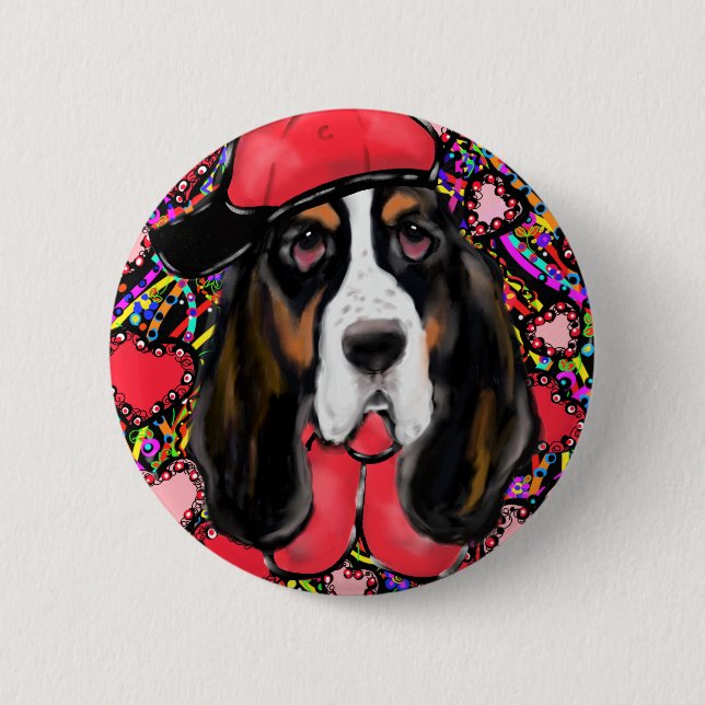 Basset Hound 2 Inch Round Button (Front)