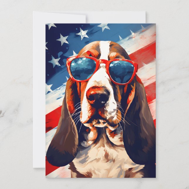 Basset Hound 4th of July Independence day Holiday Card (Front)