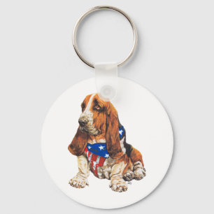 Basset Hound American Patriotic Keychain