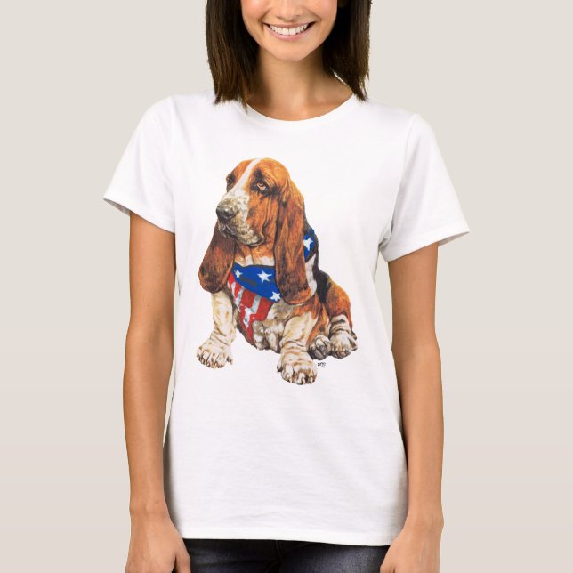 Basset Hound American Patriotic T-Shirt (Front)