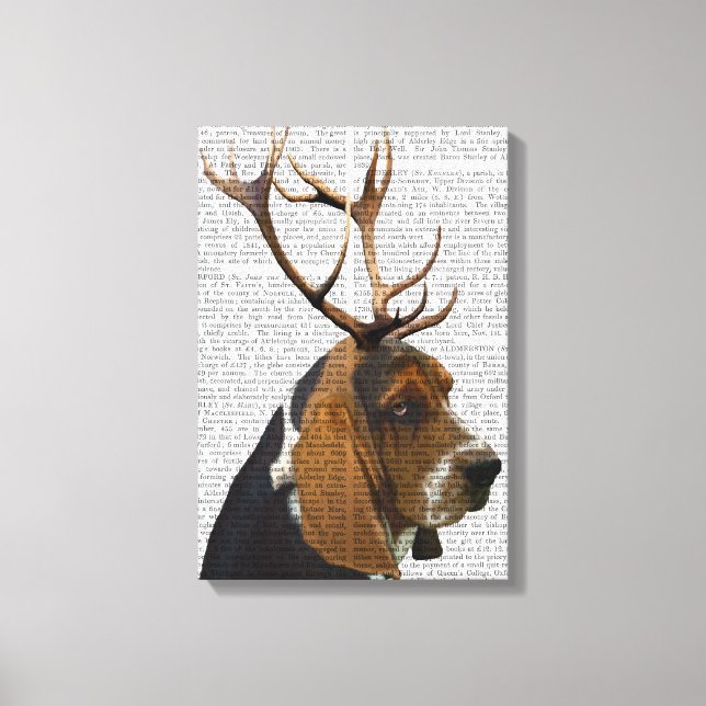 Basset Hound and Antlers Canvas Print (Front)