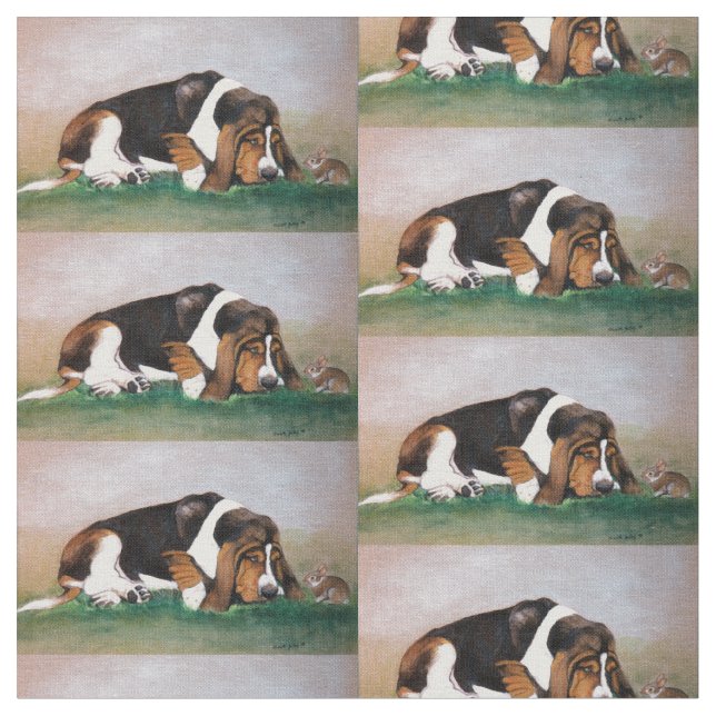Basset Hound and Bunny Dog Art Fabric (Close Up)