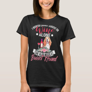 Basset Hound And Wine For Basset Dog Moms T-Shirt