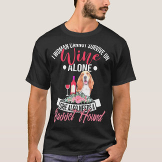 Basset Hound And Wine For Basset Dog Moms T-Shirt