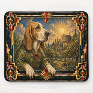 Basset Hound, Art Deco Dog Mouse Pad