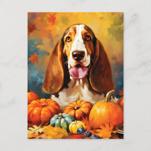 Basset Hound Autumn Thanksgiving Postcard