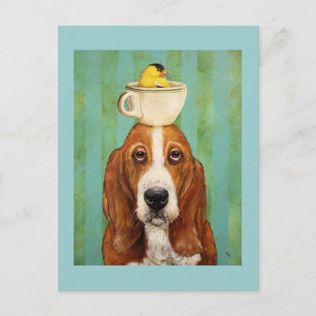 Basset hound avec goldfinch dans la carte postale (Devant)
