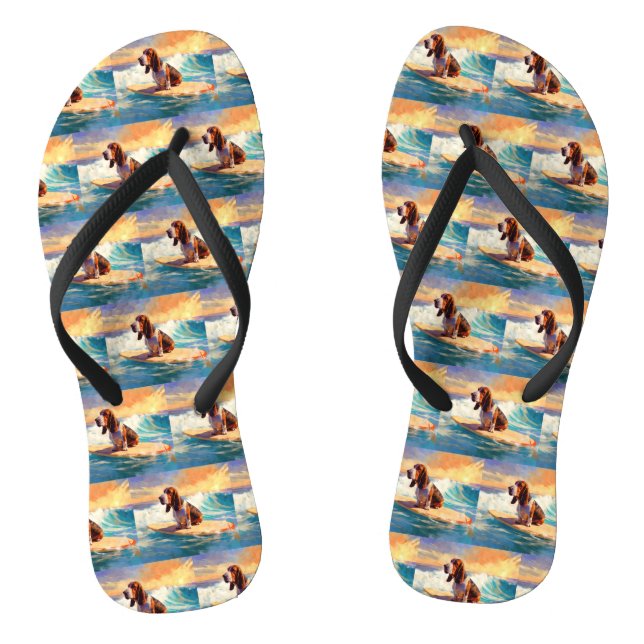 Basset Hound Beach Surfing Painting Flip Flops (Footbed)