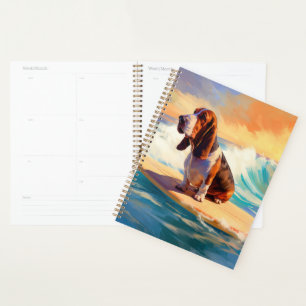 Basset Hound Beach Surfing Painting Planner