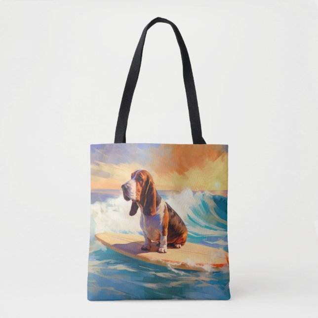 Basset Hound Beach Surfing Painting Tote Bag (Front)