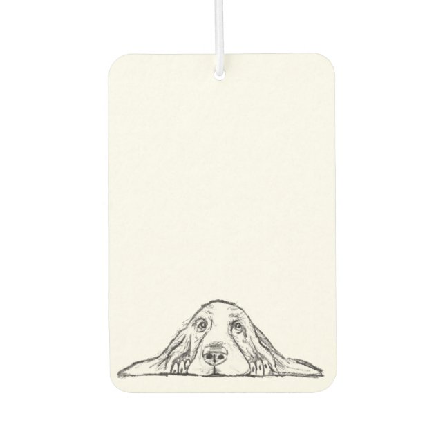 basset hound black white simple puppy dog eyes  air freshener (Front)