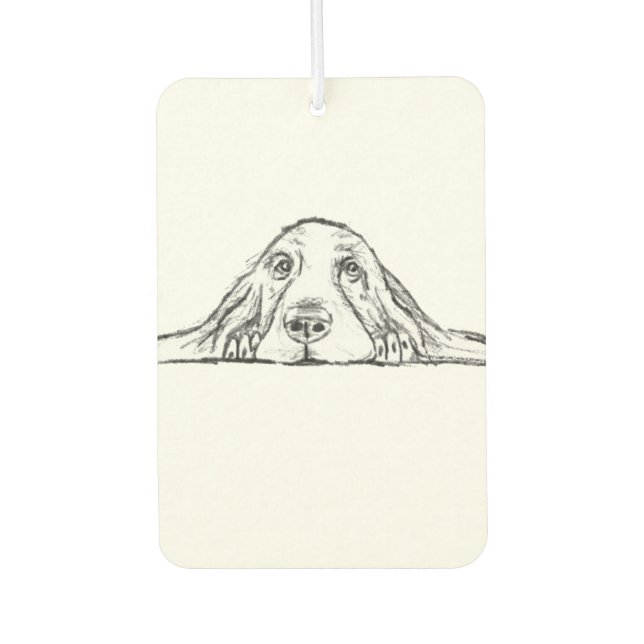 basset hound black white simple puppy dog eyes  air freshener (Front)