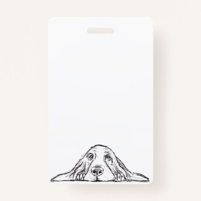 basset hound black white simple puppy dog eyes  badge (Front)