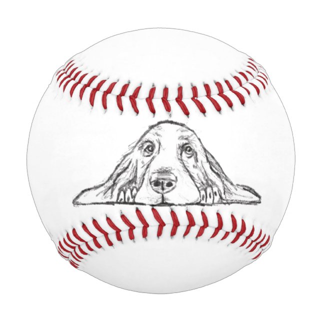 basset hound black white simple puppy dog eyes   baseball (Front)