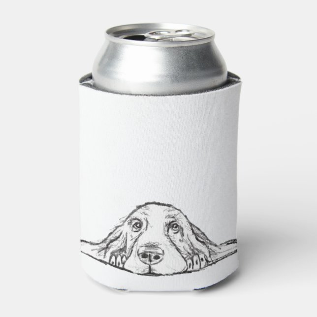 basset hound black white simple puppy dog eyes  can cooler (Can Front)