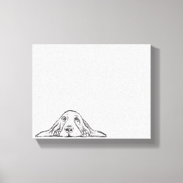 basset hound black white simple puppy dog eyes  canvas print (Front)