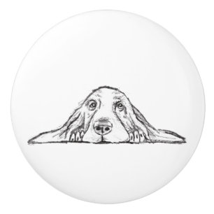 basset hound black white simple puppy dog eyes   ceramic knob