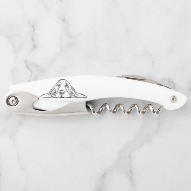 basset hound black white simple puppy dog eyes   corkscrew (Front)