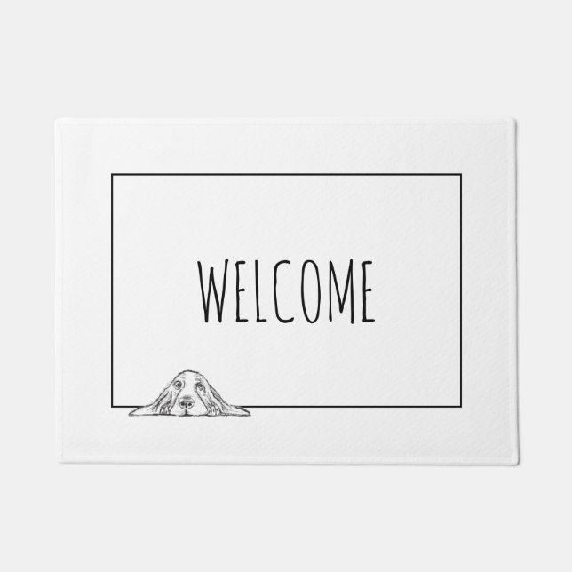 basset hound black white simple puppy dog eyes  doormat (Front)