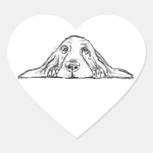 basset hound black white simple puppy dog eyes  heart sticker