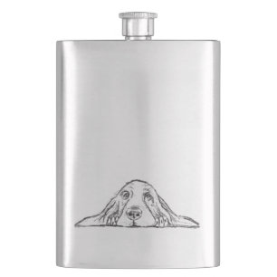 basset hound black white simple puppy dog eyes  hip flask