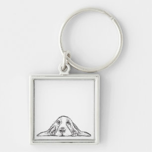 basset hound black white simple puppy dog eyes  keychain