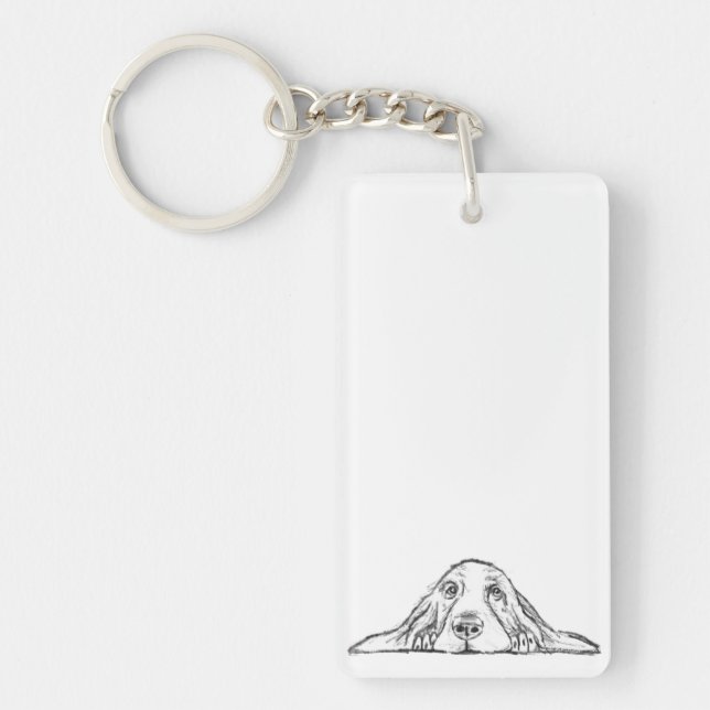basset hound black white simple puppy dog eyes  keychain (Front)