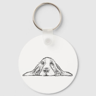 basset hound black white simple puppy dog eyes  keychain