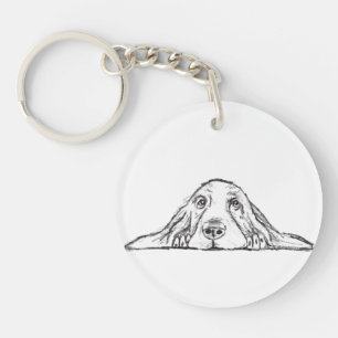 basset hound black white simple puppy dog eyes keychain