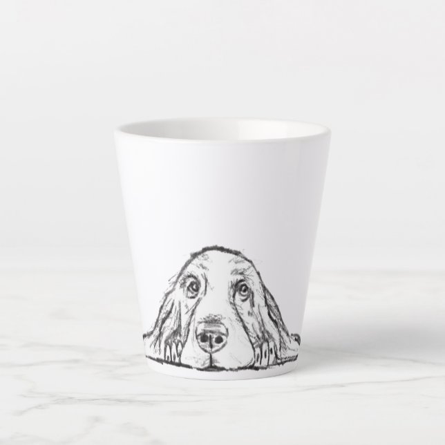 basset hound black white simple puppy dog eyes   latte mug (Front)