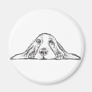 basset hound black white simple puppy dog eyes magnet