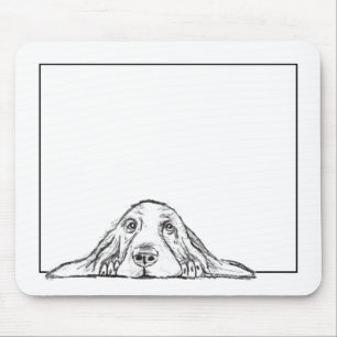 basset hound black white simple puppy dog eyes mouse pad