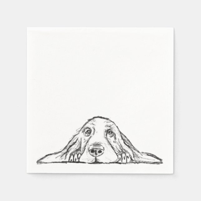 basset hound black white simple puppy dog eyes  napkin (Front)