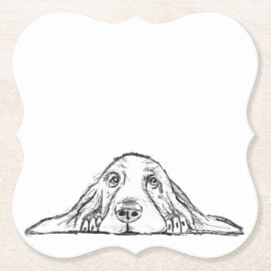 basset hound black white simple puppy dog eyes  paper coaster