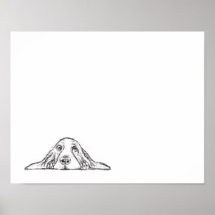 basset hound black white simple puppy dog eyes poster