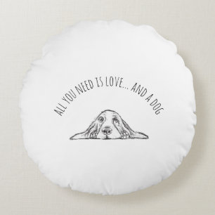 basset hound black white simple puppy dog eyes  round pillow