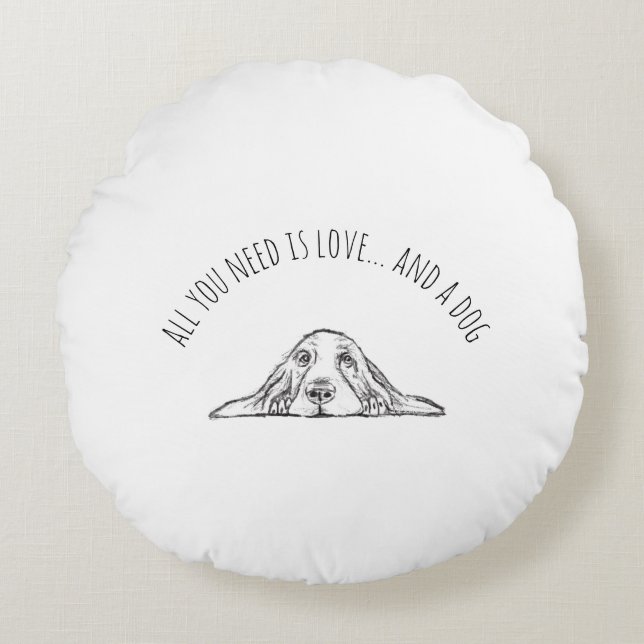 basset hound black white simple puppy dog eyes  round pillow (Front)