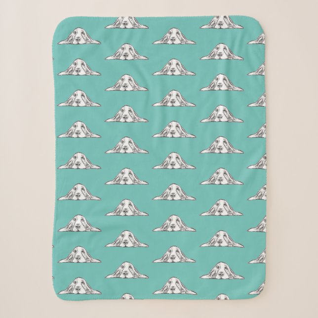 basset hound black white simple puppy dog eyes  sherpa blanket (Front)