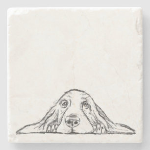 basset hound black white simple puppy dog eyes  stone coaster
