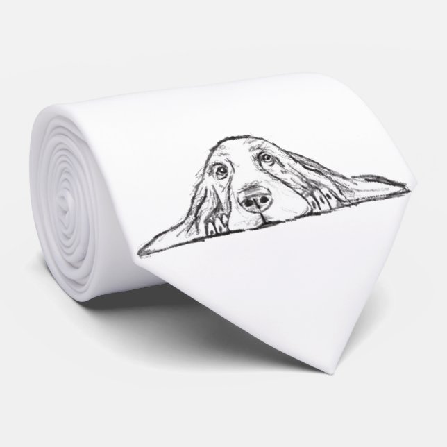 basset hound black white simple puppy dog eyes tie (Rolled)