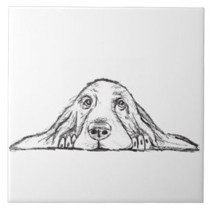 basset hound black white simple puppy dog eyes  tile