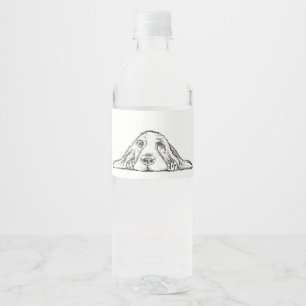 basset hound black white simple puppy dog eyes water bottle label