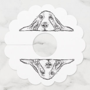 basset hound black white simple puppy dog eyes wine glass tag