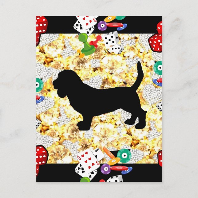 BASSET HOUND BLING POSTCARD (Front)