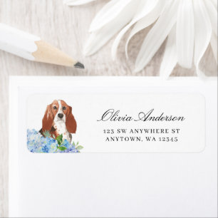 Basset Hound Blue Hydrangea Return Address