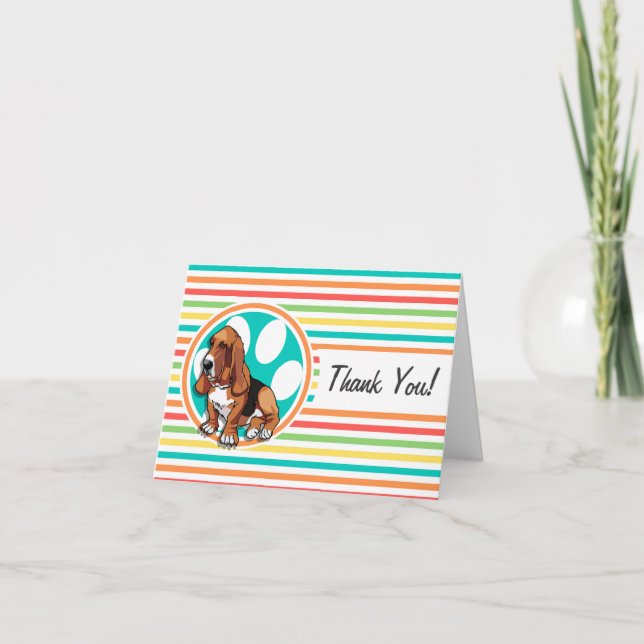 Basset Hound; Bright Rainbow Stripes Thank You Card (Front)